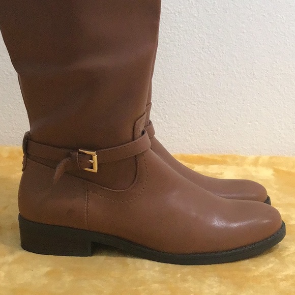 EUC. TOMMY HILFIGER Buckle Faux Leather Two-Tone Tall Riding Boots Side Zipper - Picture 9 of 16